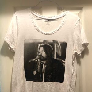 Distressed white Bob Seger T-shirt.